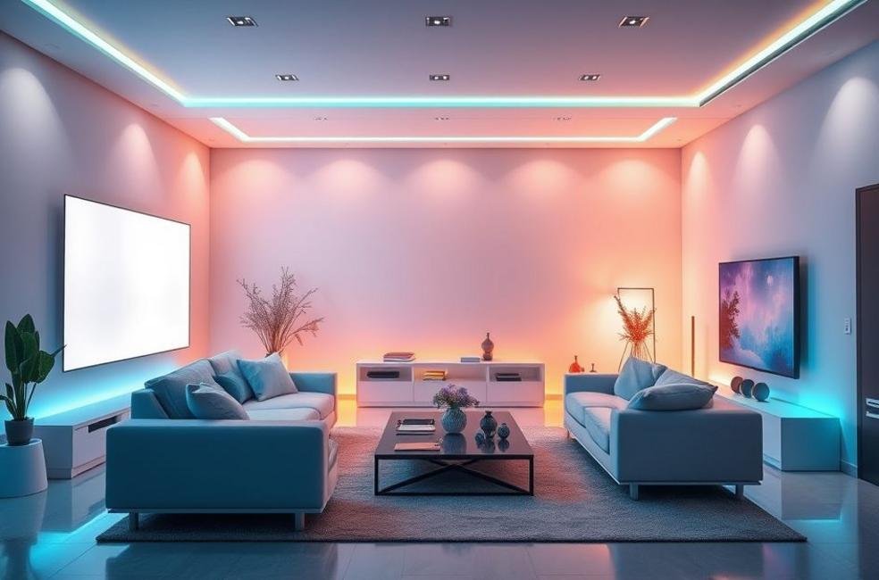 Iluminação inteligente em um ambiente moderno.