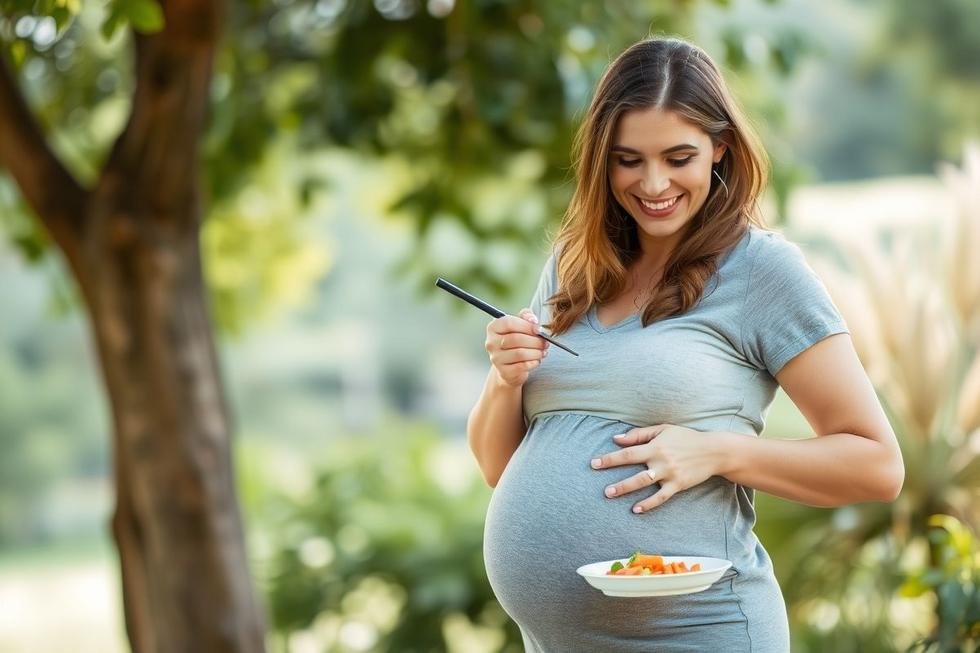 Mulher grávida aplicando óleo em sua pele, simbolizando autocuidado e prevenção de estrias.