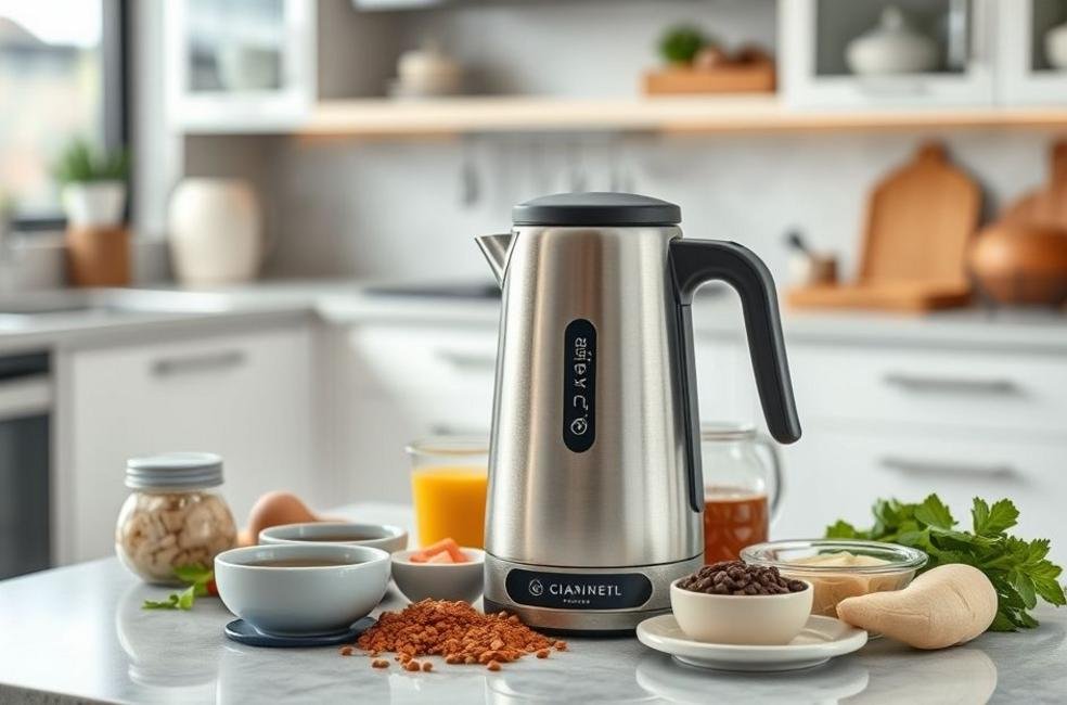 Bule térmico moderno em uma cozinha.