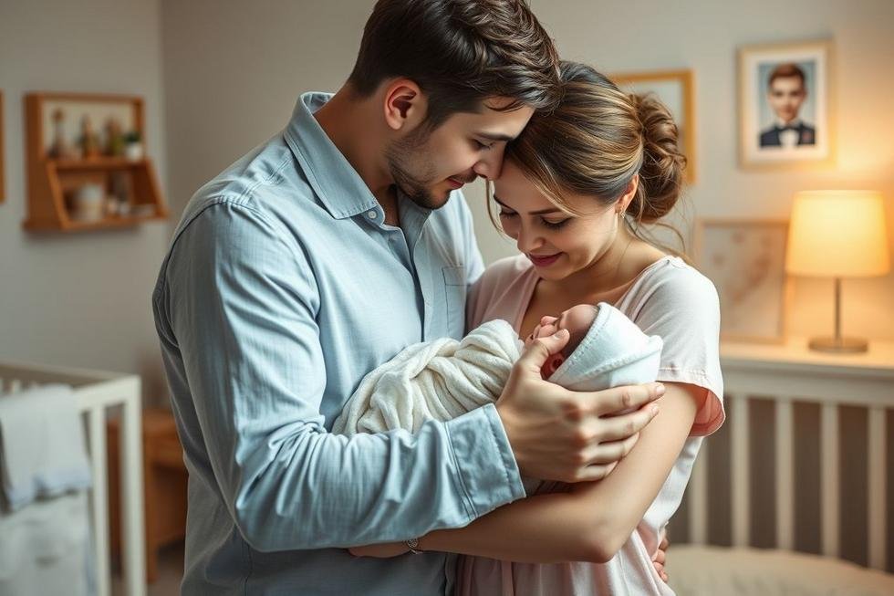 Um pai envolvendo seu bebê em um cueiro macio.