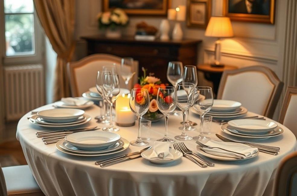 Mesa de jantar elegantemente decorada com faqueiro Tramontina.