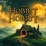 Capa artística de 'O Hobbit' com símbolos e cenários icônicos.