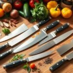 Uma bela cena de cozinha com facas de alta qualidade em destaque.