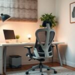 Configuração de escritório confortável com cadeira ergonômica