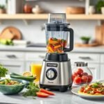 Liquidificador Mondial em uma cena de cozinha com ingredientes frescos.