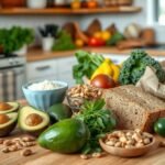Cozinha bem organizada com fritadeira elétrica e alimentos preparados.