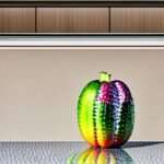 Uma cozinha vibrante, equipada com ingredientes frescos e uma panela de pressão elétrica, simbolizando eficiência.