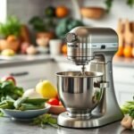 Vista de uma cozinha com ingredientes frescos e o Mixer Power Inox.