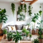 Ambiente interno acolhedor com plantas e um umidificador.