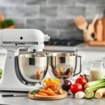 Cozinha mostrando o Mixer Britânia e ingredientes variados.