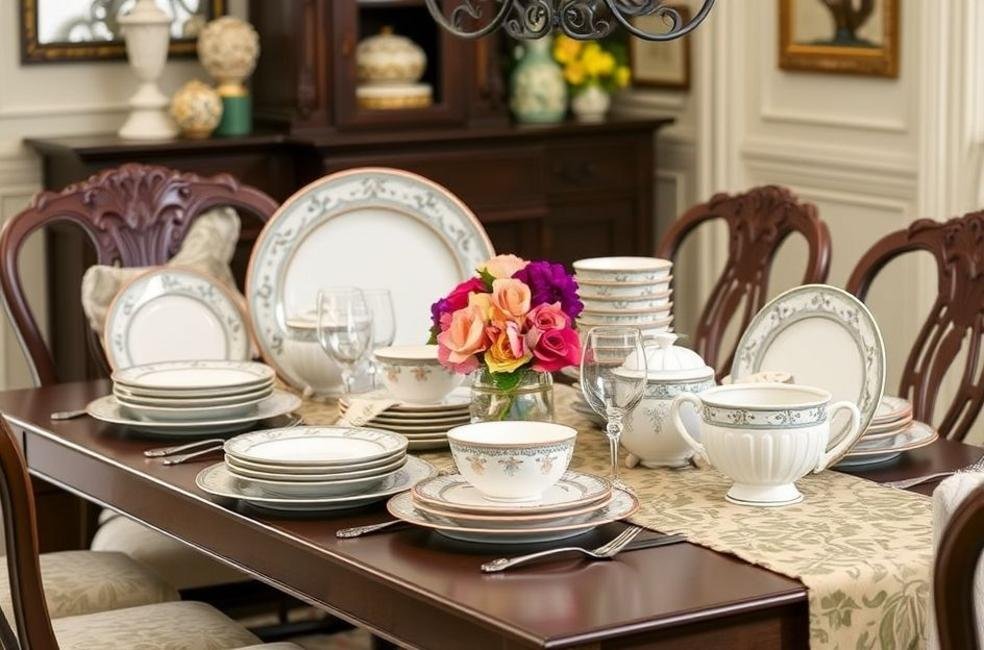 Exibição do aparelho de jantar Oxford em uma mesa sofisticada.