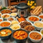 Mesa de jantar com pratos variados feitos na panela de pressão.